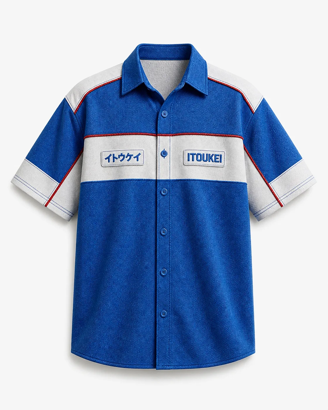 Chemise racing ITOUKEI bleu, blanc et rouge — vue de face