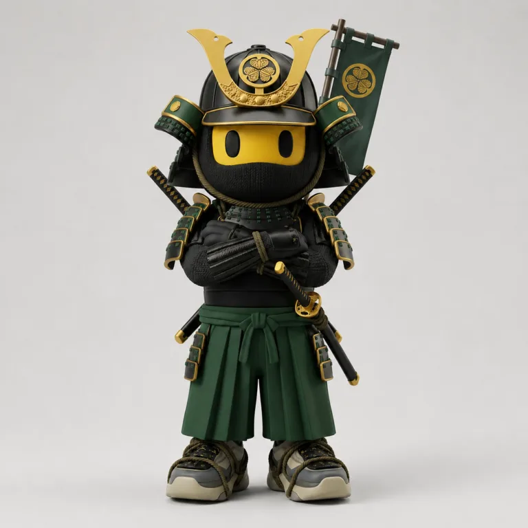 Figurine-Samourai - Noir-Or-Vert