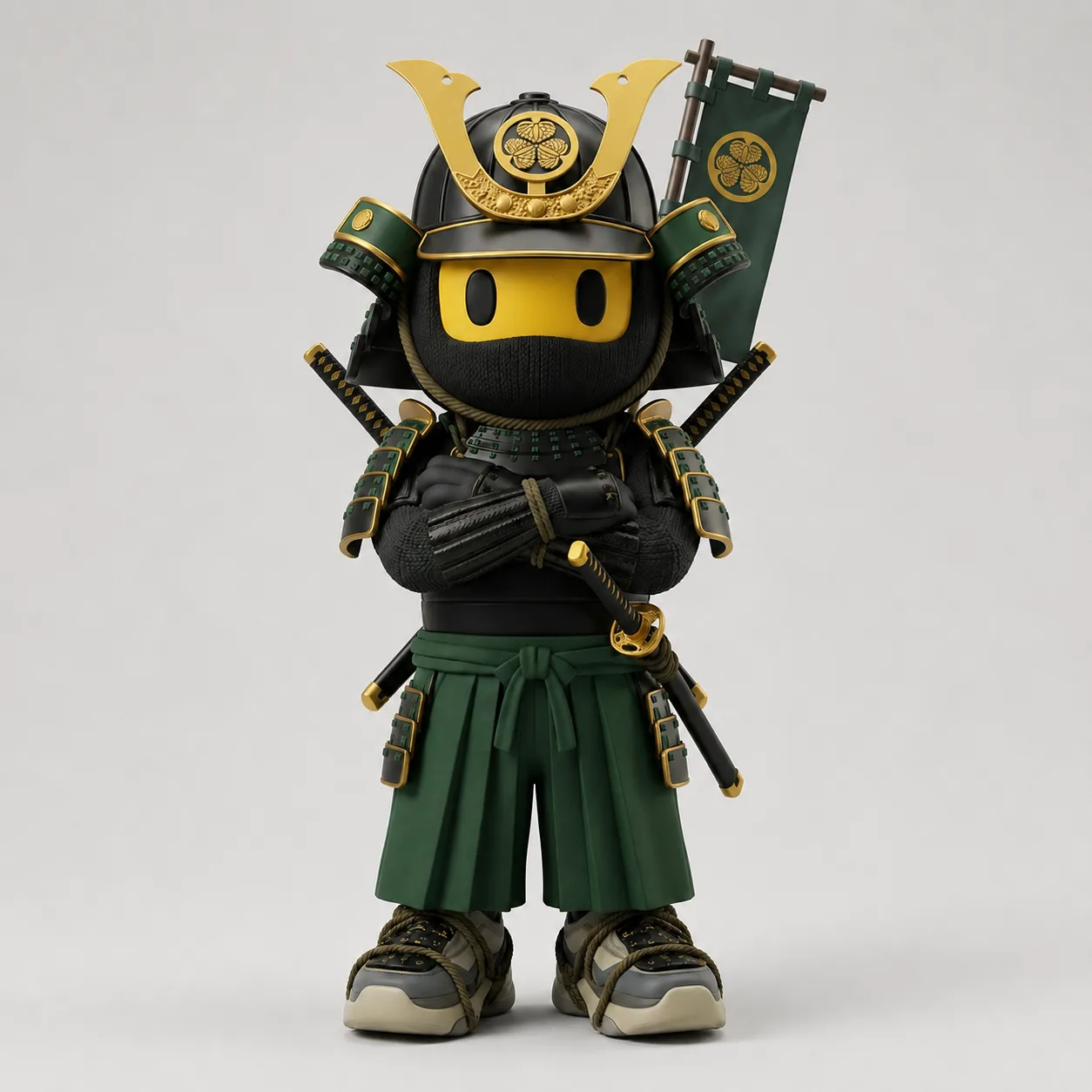 Figurine-Samourai - Noir-Or-Vert
