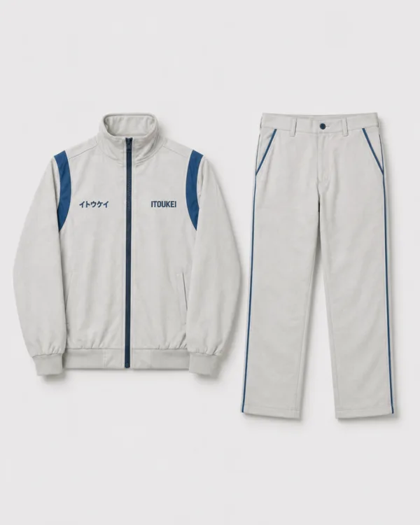 Ensemble de survêtement ITOUKEI gris et bleu — vue de face