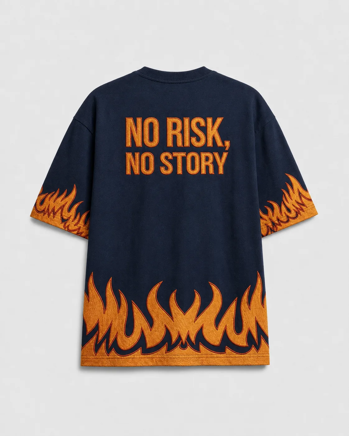 T-shirt motif flammes ITOUKEI marine et orange — vue 2