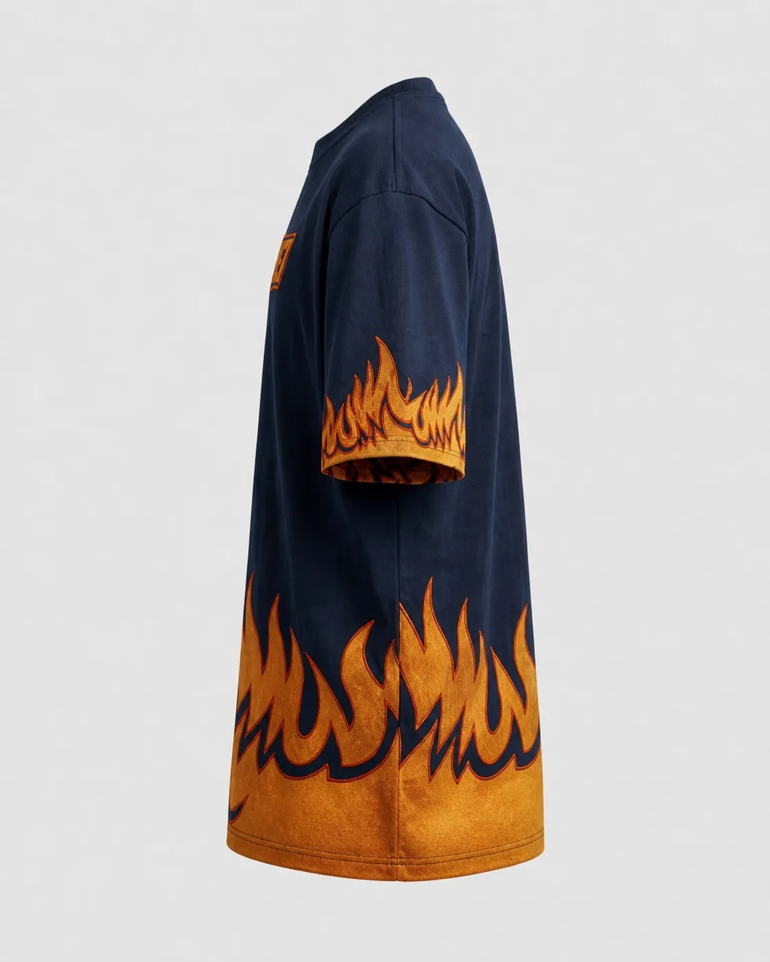 T-shirt motif flammes ITOUKEI marine et orange — vue 4