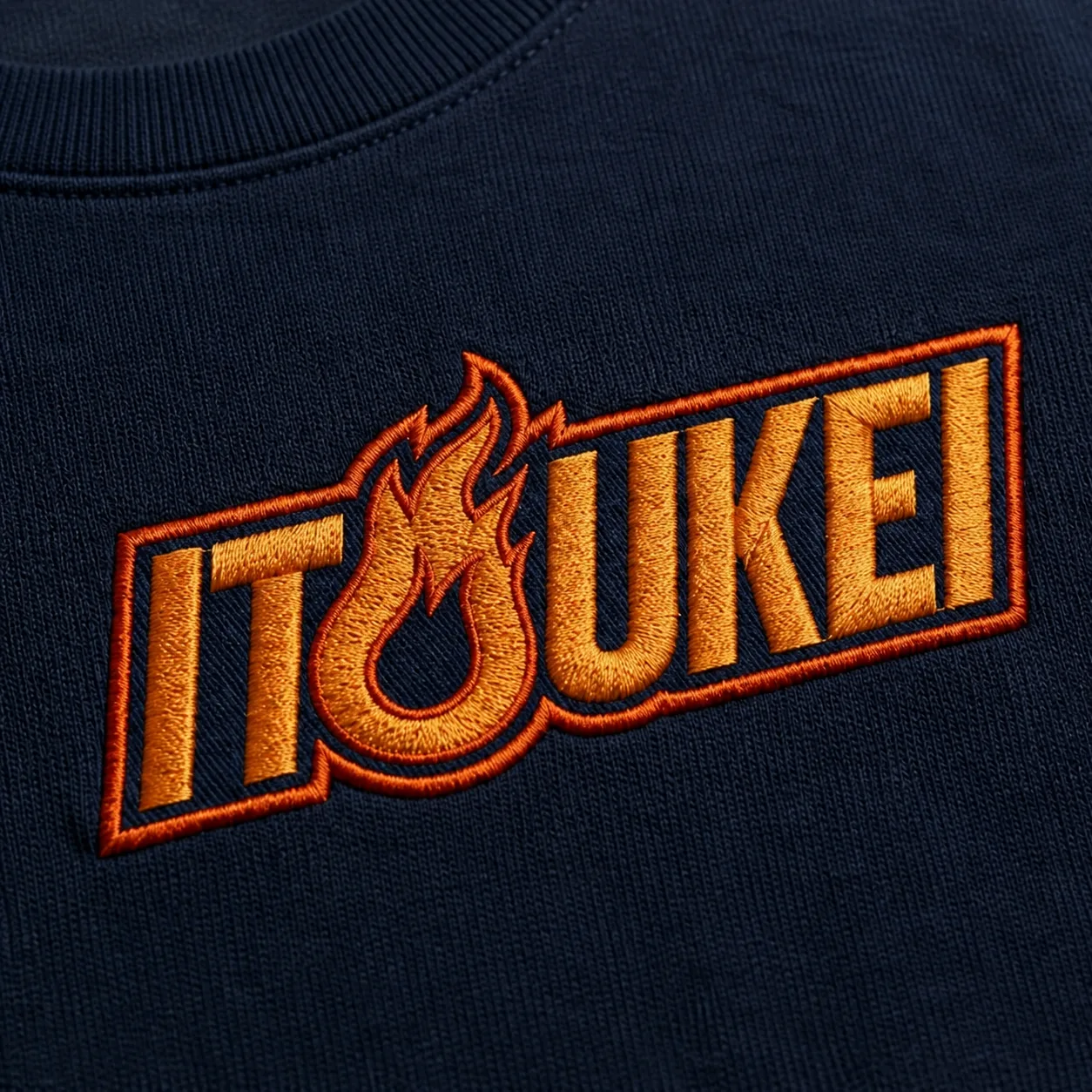 T-shirt motif flammes ITOUKEI marine et orange — vue 5