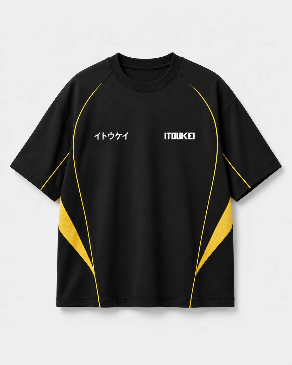 T-shirt à panneaux ITOUKEI noir et jaune — vue de face