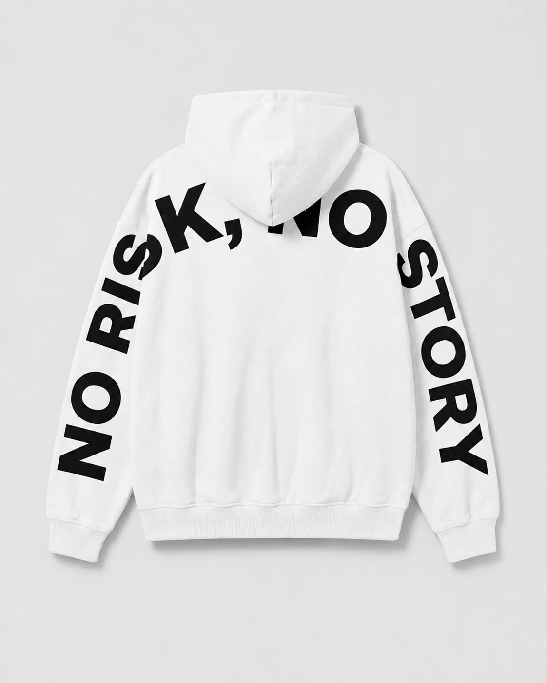 Hoodie ITOUKEI blanc — dos, devise No Risk No Story