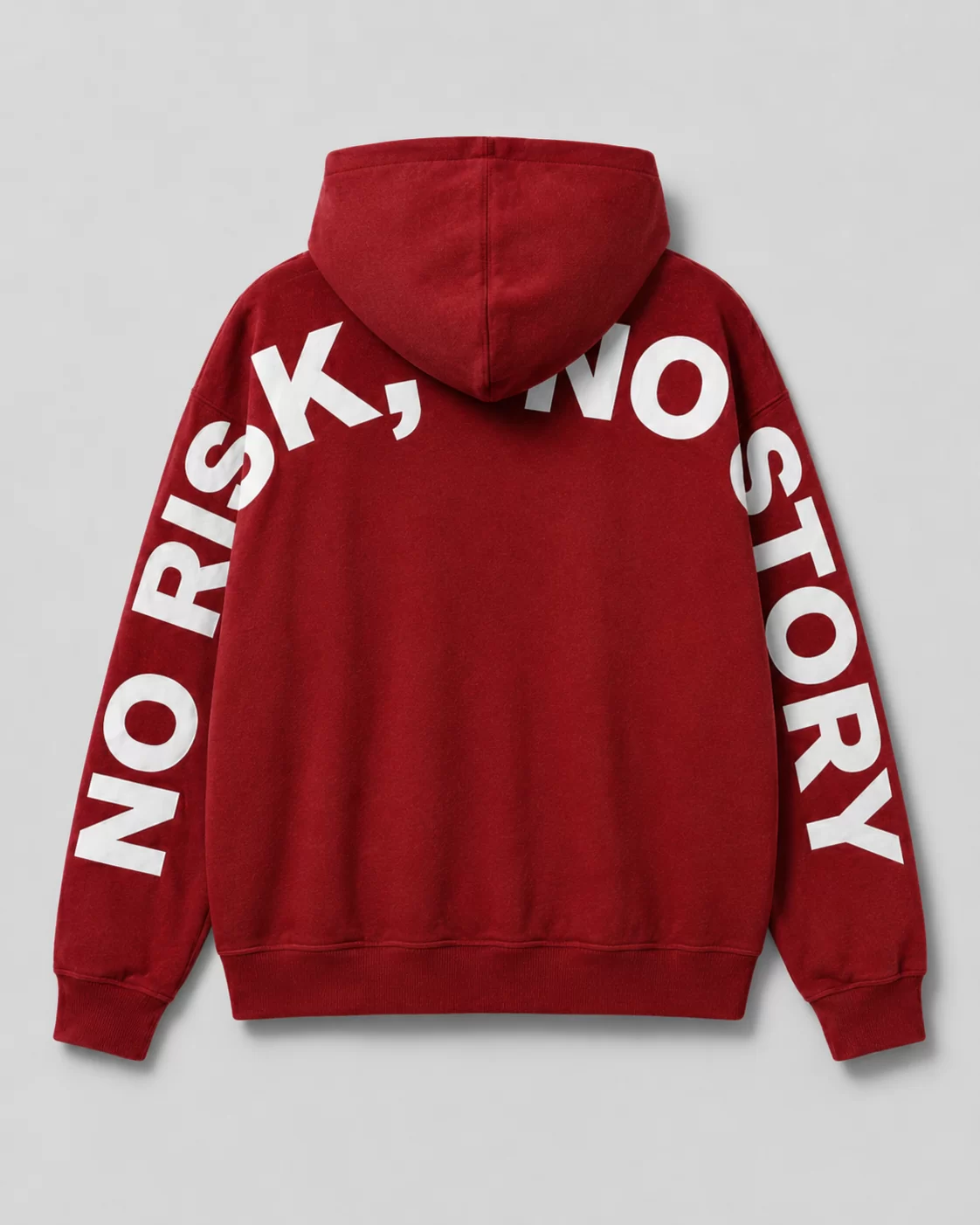 Hoodie ITOUKEI rouge — dos, devise No Risk No Story