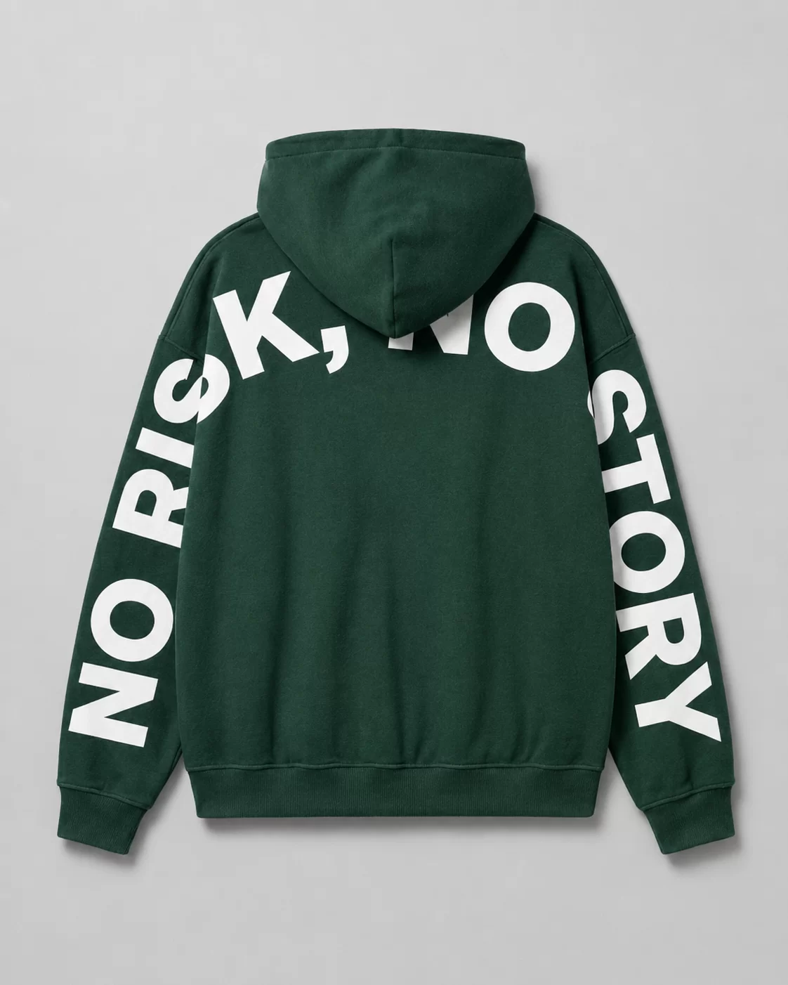 Hoodie ITOUKEI vert — dos, devise No Risk No Story