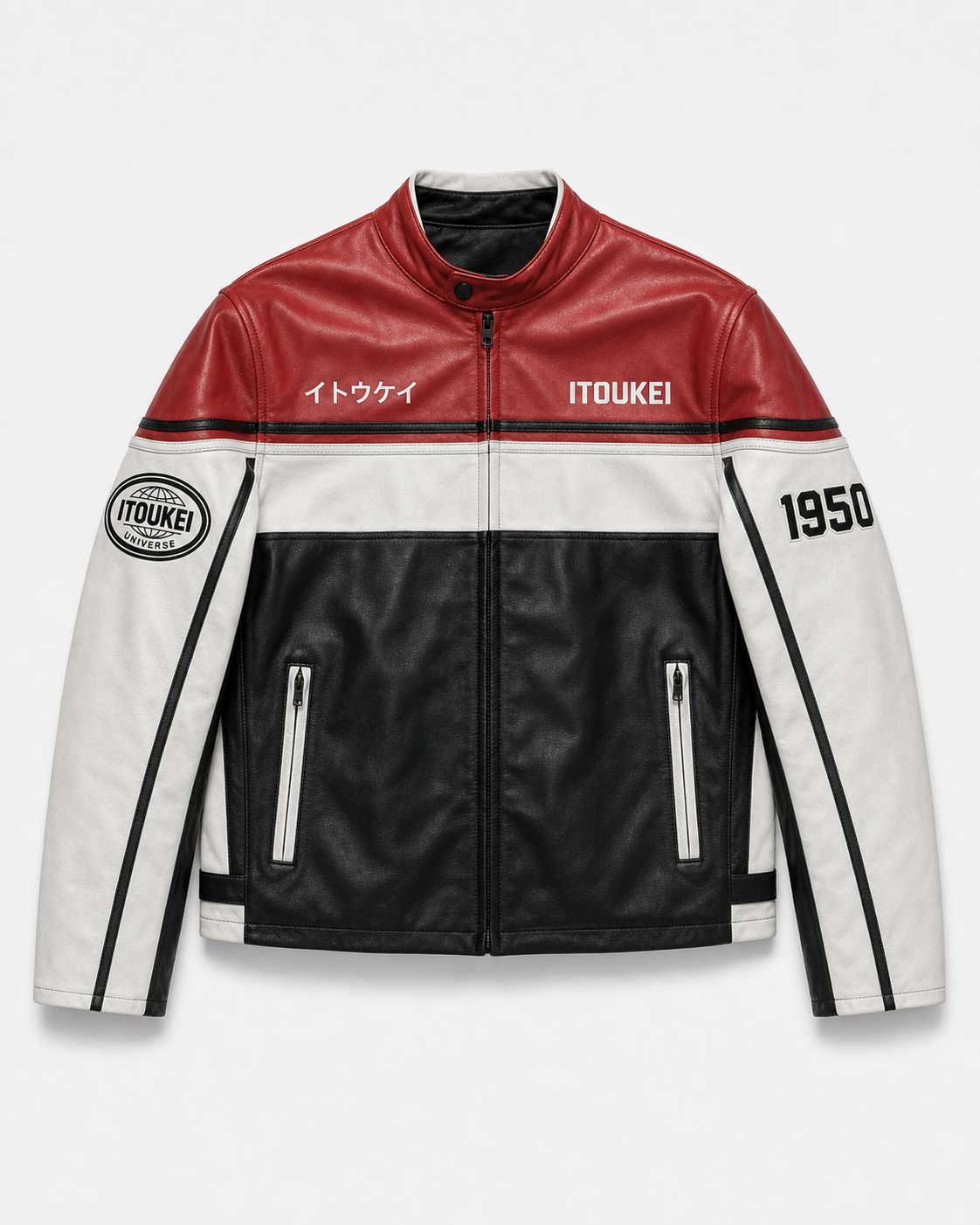 Veste-Moto-1950 - Rouge-Blanc-Noir