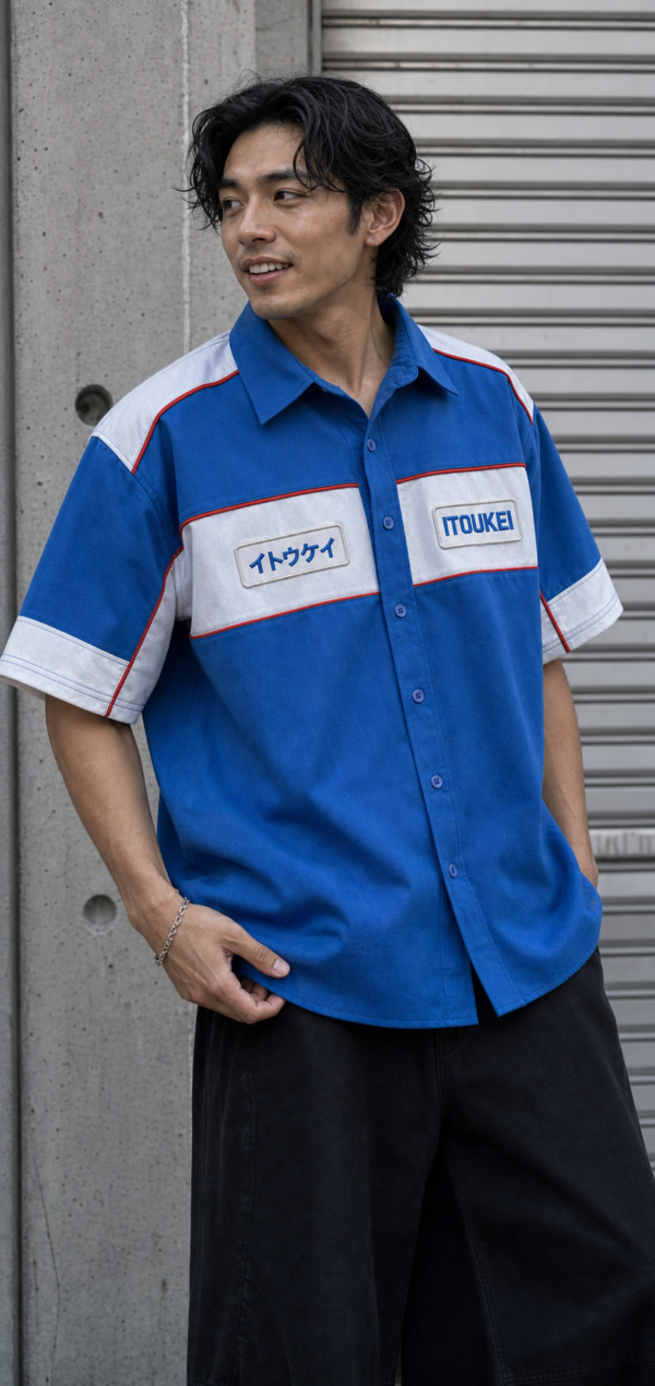 Chemise-Racing Bleu-Blanc-Rouge — porté