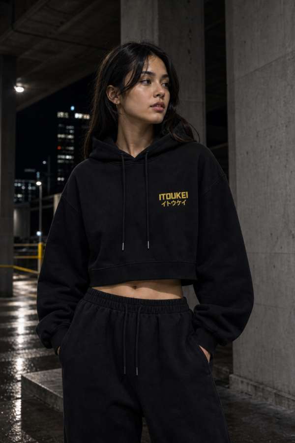 Hoodie-Cropped-NoRisk Noir — porté