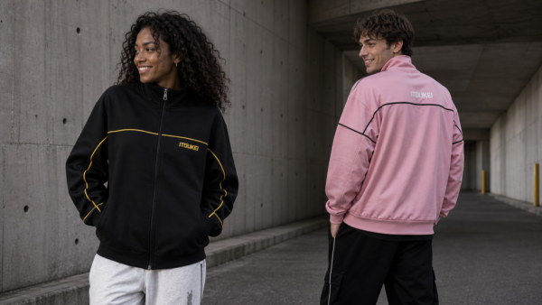 Track-Jacket Rose — porté