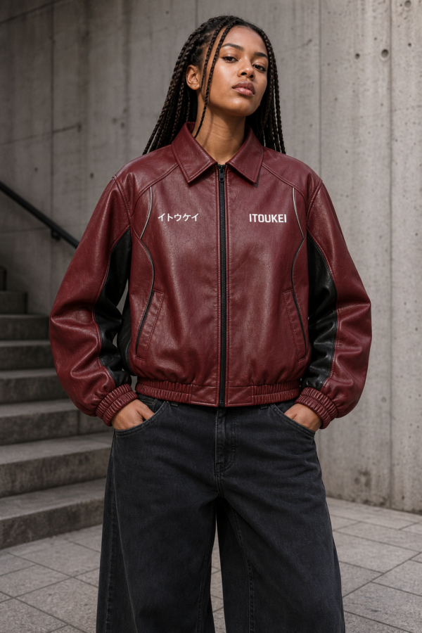 Veste-Racing-Cuir Bordeaux — porté