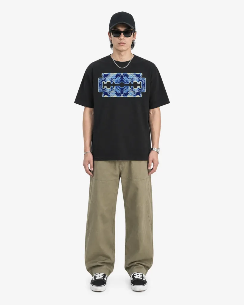T-shirt ITOUKEI lame #0409 porté, mannequin homme